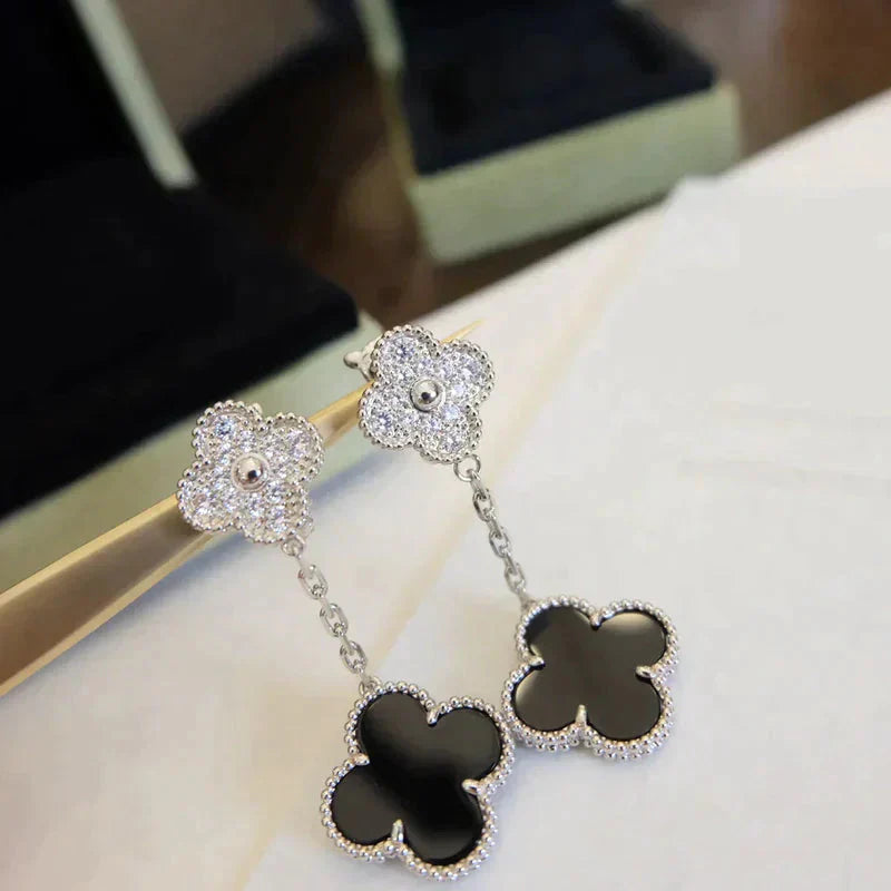 „Dream“ CLOVER 2 MOTIVE DIAMANT ONYX OHRRINGE SILBER