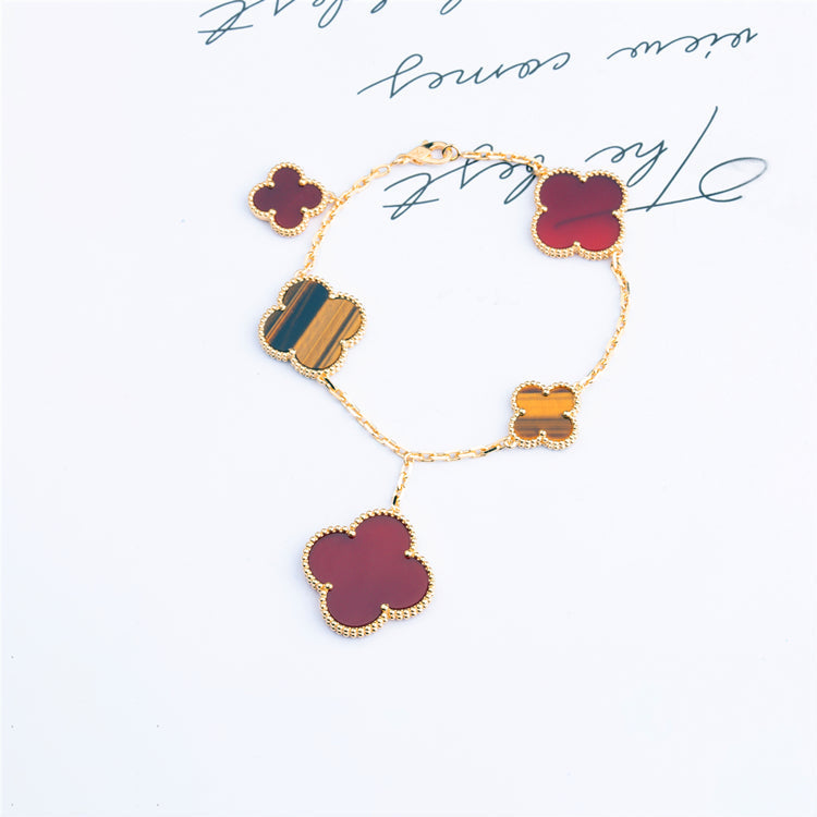 „Dream“CLOVER-ARMBAND, 5 MOTIVE, KARNEOL, TIGERAUGE