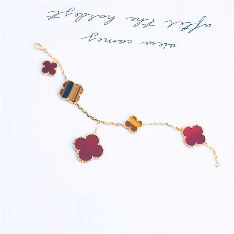 „Dream“CLOVER-ARMBAND, 5 MOTIVE, KARNEOL, TIGERAUGE