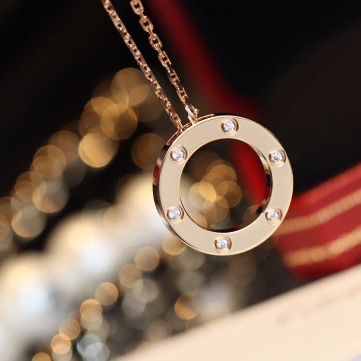 ¡®Dream¡¯LOVE NECKLACE 16MM 6 DIAMONDS PINK GOLD