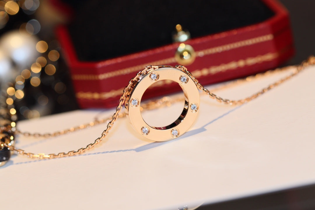 ¡®Dream¡¯LOVE NECKLACE 16MM 6 DIAMONDS PINK GOLD