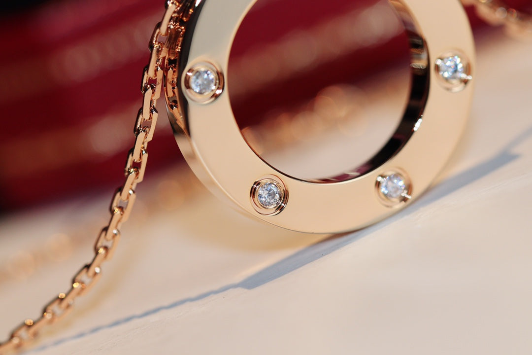 ¡®Dream¡¯LOVE NECKLACE 16MM 6 DIAMONDS PINK GOLD