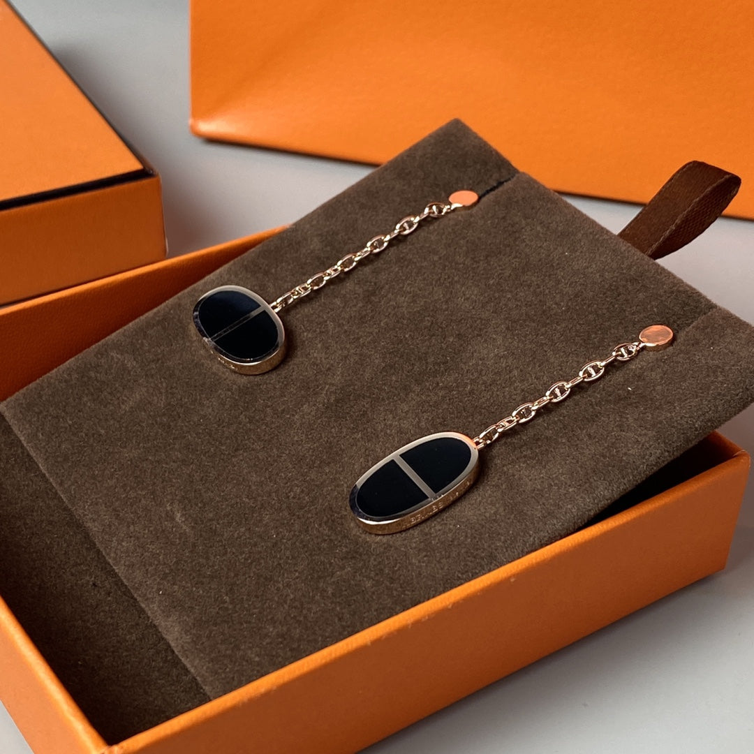 ¡®Dream¡¯CHAINE VERSO BLACK CERAMIC EARRINGS