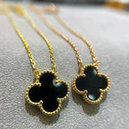 夢CLOVER 15MM ブラックオニキス シングル フラワー ネックレス