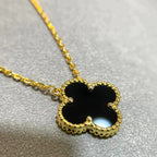 夢CLOVER 15MM ブラックオニキス シングル フラワー ネックレス