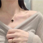 夢CLOVER 15MM ブラックオニキス シングル フラワー ネックレス
