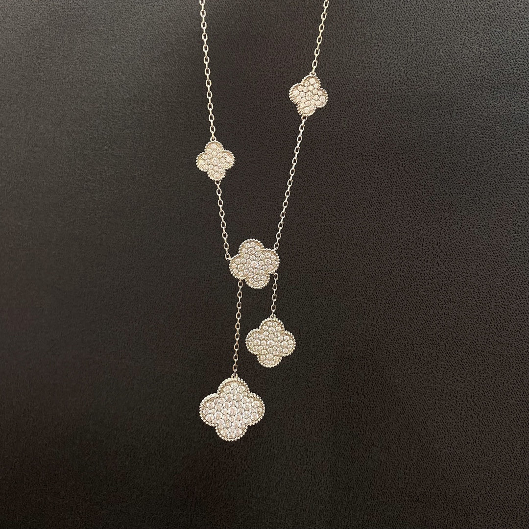 ¡®Dream¡¯CLOVER 5 MOTIFS SILVER DIAMONDS NECKLACE