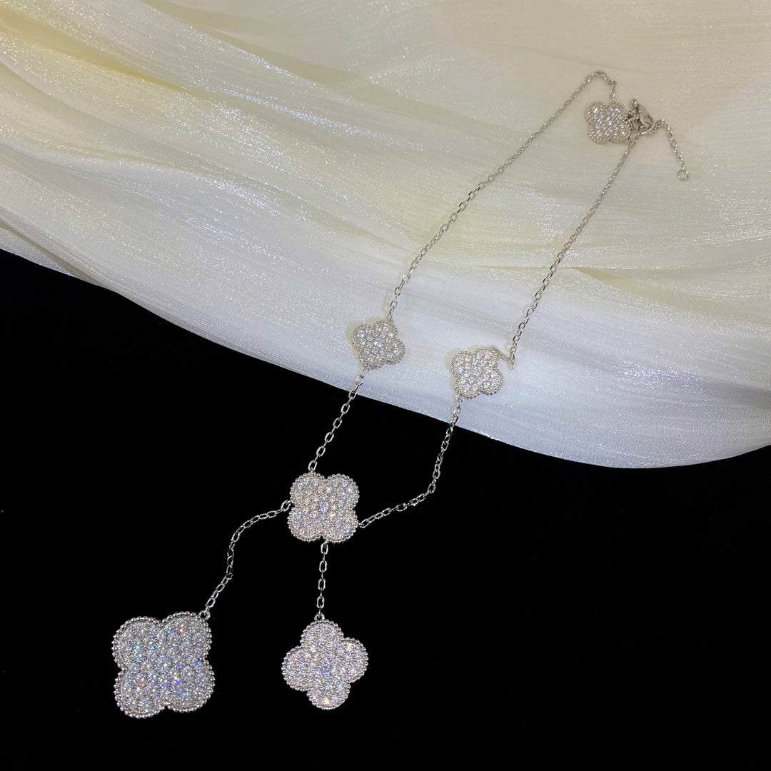 ¡®Dream¡¯CLOVER 5 MOTIFS SILVER DIAMONDS NECKLACE