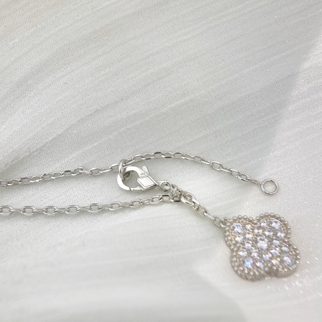 ¡®Dream¡¯CLOVER 5 MOTIFS SILVER DIAMONDS NECKLACE