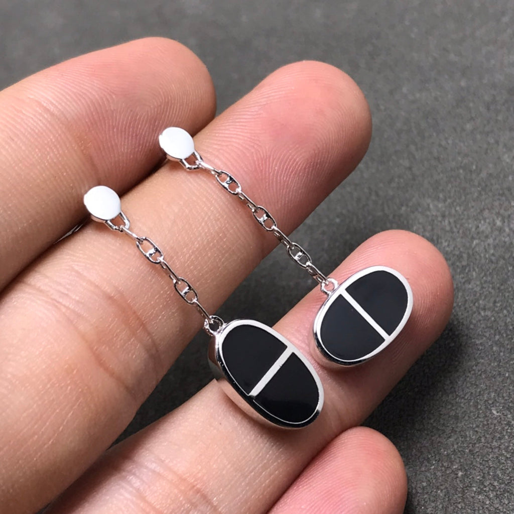 ¡®Dream¡¯CHAINE VERSO BLACK CERAMIC SILVER EARRINGS