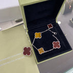「ドリーム」クローバー 5モチーフ シルバー カーネリアン タイガーアイ ブレスレット
