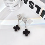 „Dream“ CLOVER 2 MOTIVE DIAMANT ONYX OHRRINGE SILBER