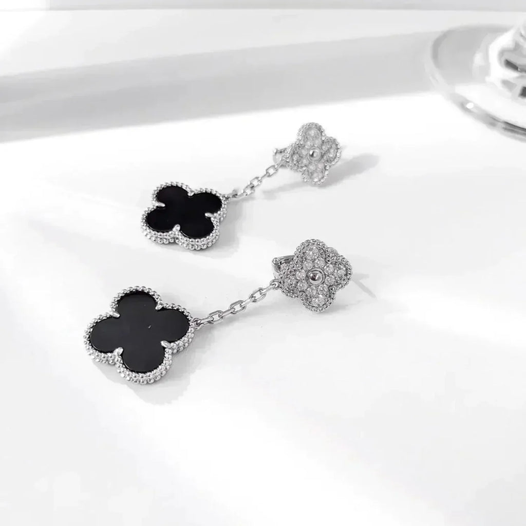 „Dream“ CLOVER 2 MOTIVE DIAMANT ONYX OHRRINGE SILBER