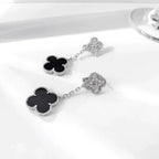 „Dream“ CLOVER 2 MOTIVE DIAMANT ONYX OHRRINGE SILBER