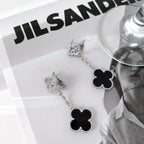 „Dream“ CLOVER 2 MOTIVE DIAMANT ONYX OHRRINGE SILBER