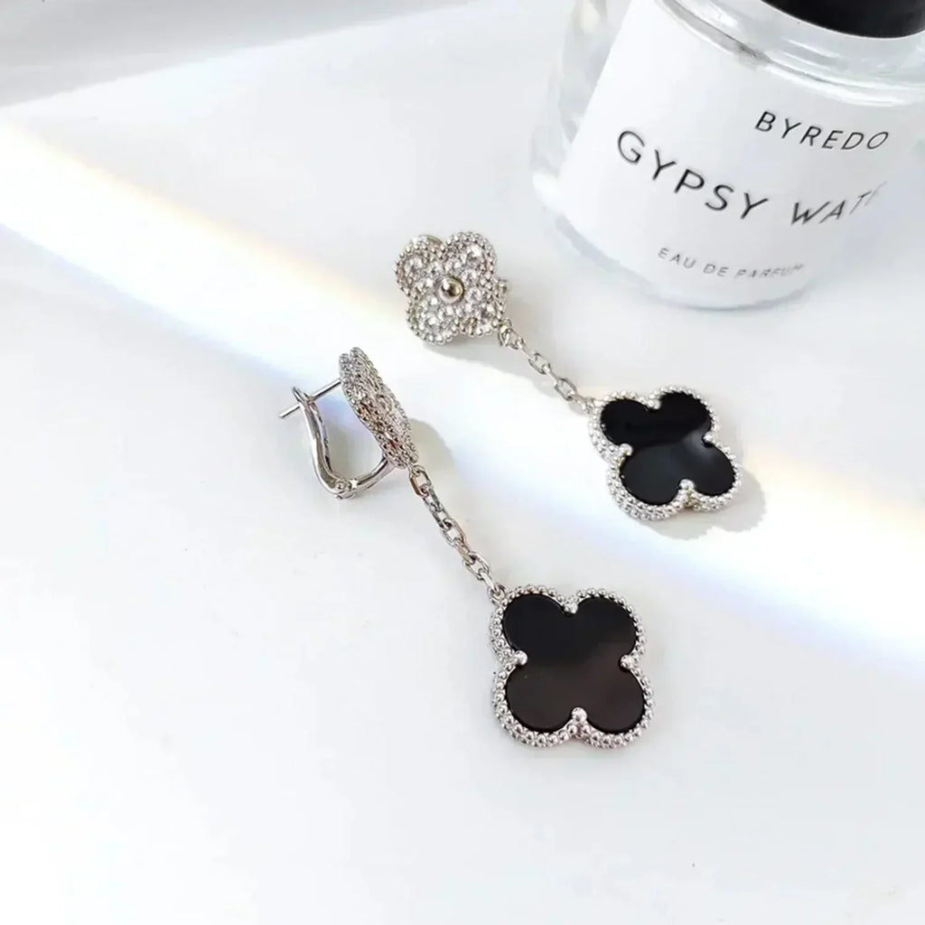 „Dream“ CLOVER 2 MOTIVE DIAMANT ONYX OHRRINGE SILBER