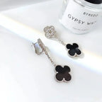 „Dream“ CLOVER 2 MOTIVE DIAMANT ONYX OHRRINGE SILBER
