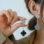 „Dream“ CLOVER 2 MOTIVE DIAMANT ONYX OHRRINGE SILBER