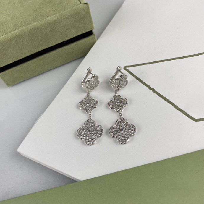 „Dream“CLOVER 3 MOTIV DIAMANT SILBER HÄNGEOHRRINGE