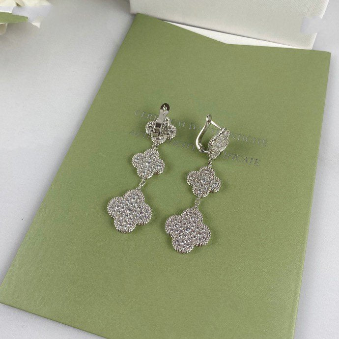 „Dream“CLOVER 3 MOTIV DIAMANT SILBER HÄNGEOHRRINGE