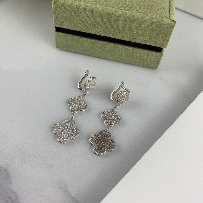 „Dream“CLOVER 3 MOTIV DIAMANT SILBER HÄNGEOHRRINGE
