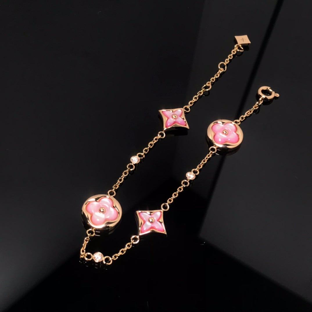 ¡®Dream¡¯STAR AND SUN 4 MOTIF PINK MOP PINK GOLD BRACELET