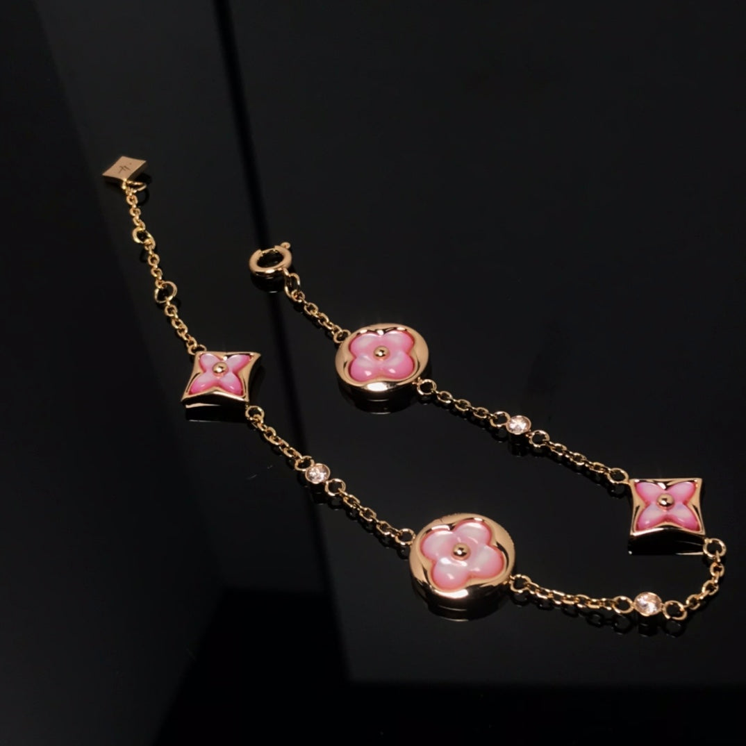 ¡®Dream¡¯STAR AND SUN 4 MOTIF PINK MOP PINK GOLD BRACELET