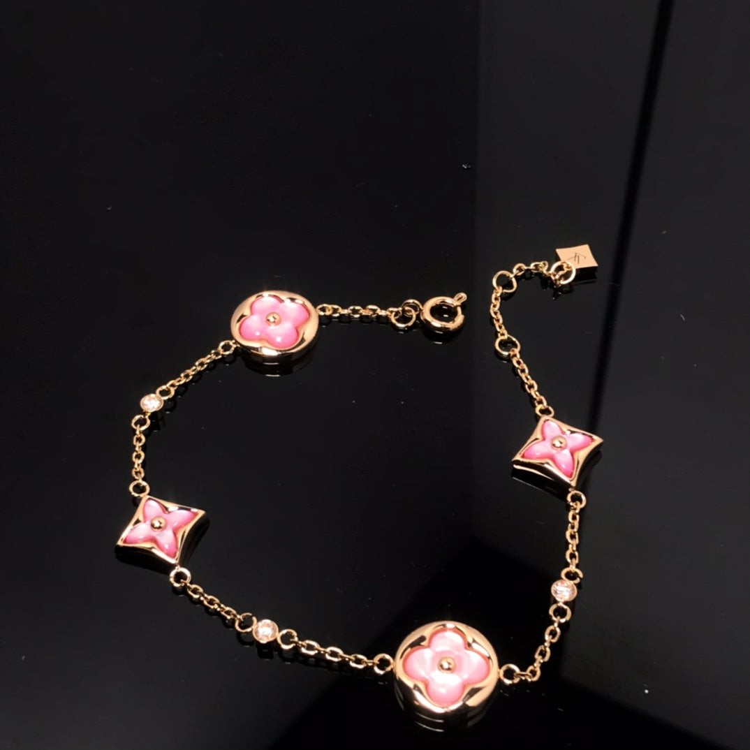 ¡®Dream¡¯STAR AND SUN 4 MOTIF PINK MOP PINK GOLD BRACELET