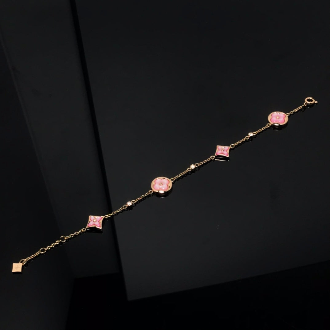 ¡®Dream¡¯STAR AND SUN 4 MOTIF PINK MOP PINK GOLD BRACELET