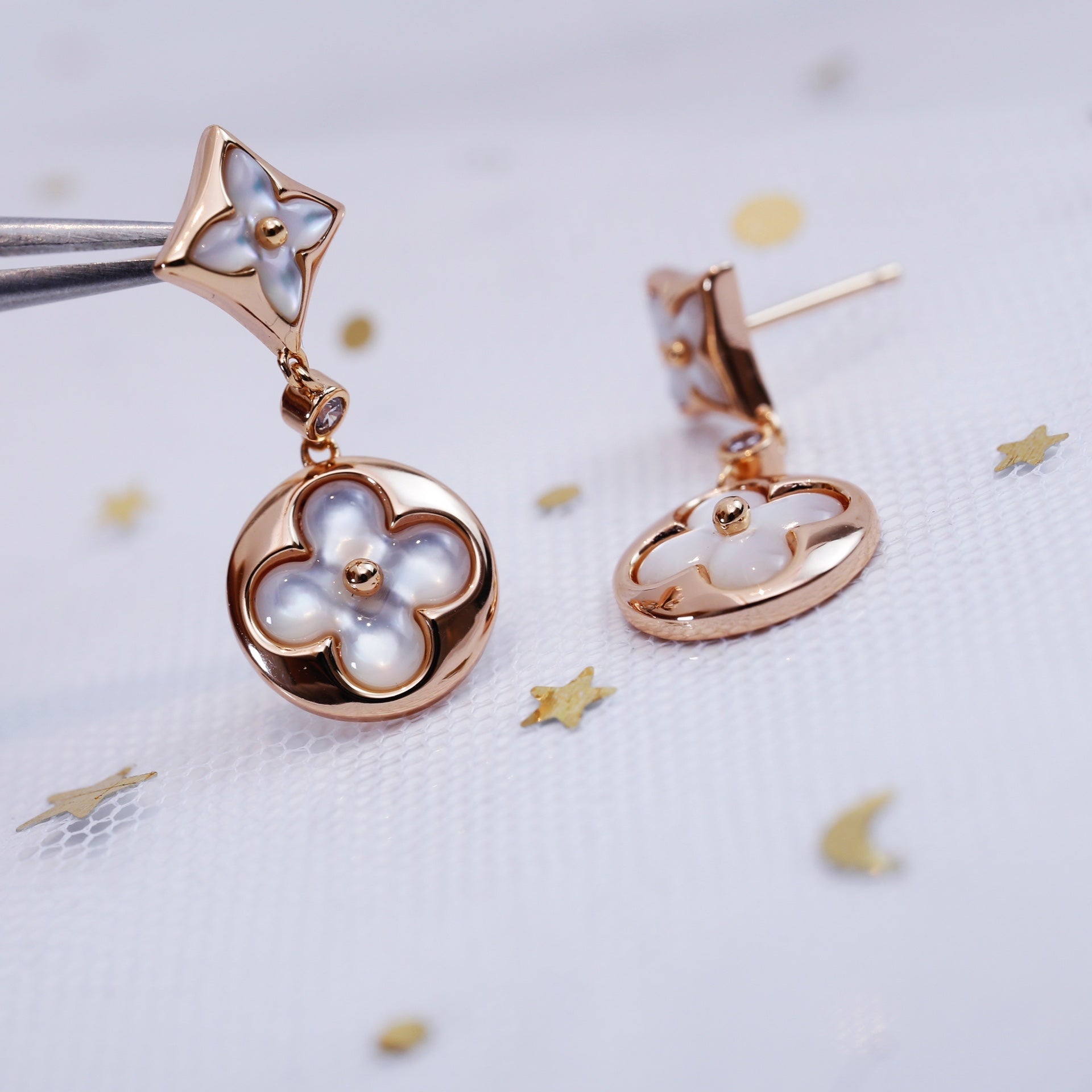 ¡®Dream¡¯STAR AND SUN PINK GOLD MOP DROP EARRINGS