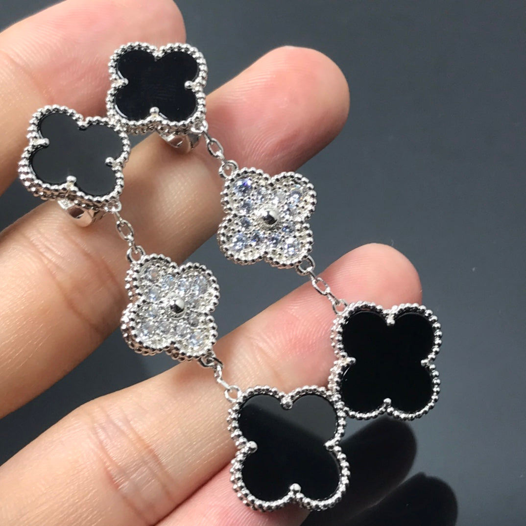 „Dream“-KLEE 3 MOTIV DIAMANT ONYX SILBER OHRRINGE