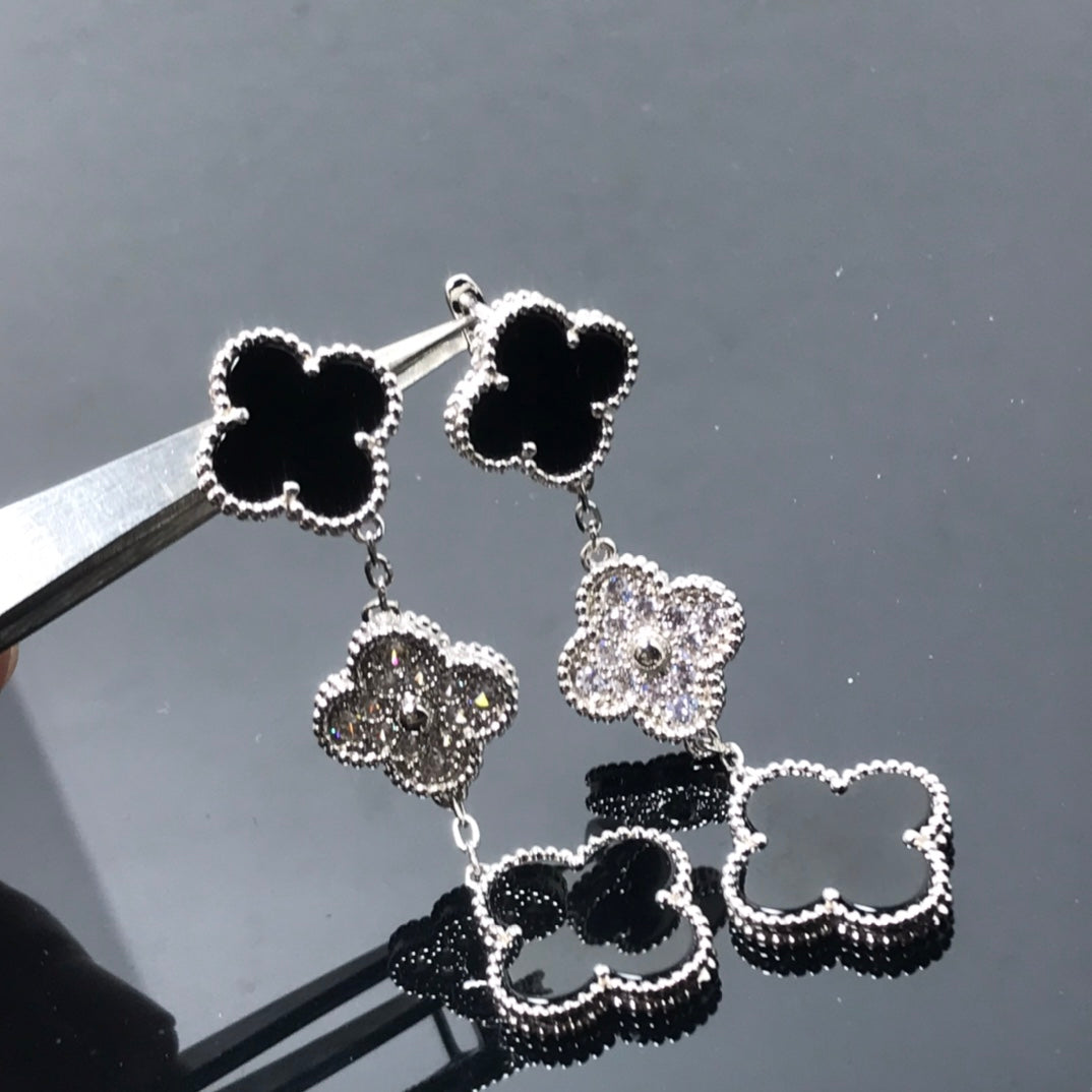 „Dream“-KLEE 3 MOTIV DIAMANT ONYX SILBER OHRRINGE