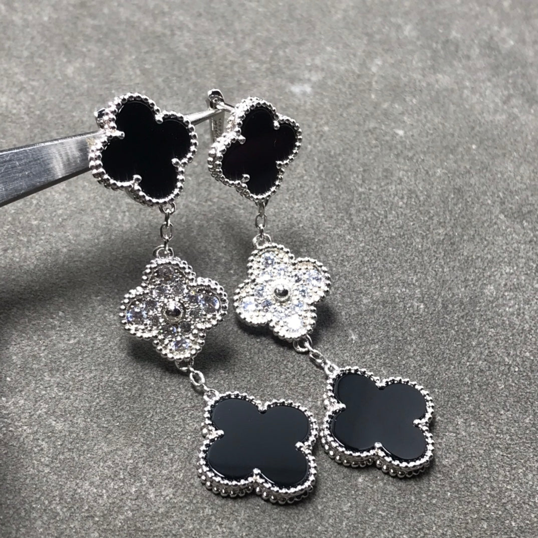 „Dream“-KLEE 3 MOTIV DIAMANT ONYX SILBER OHRRINGE