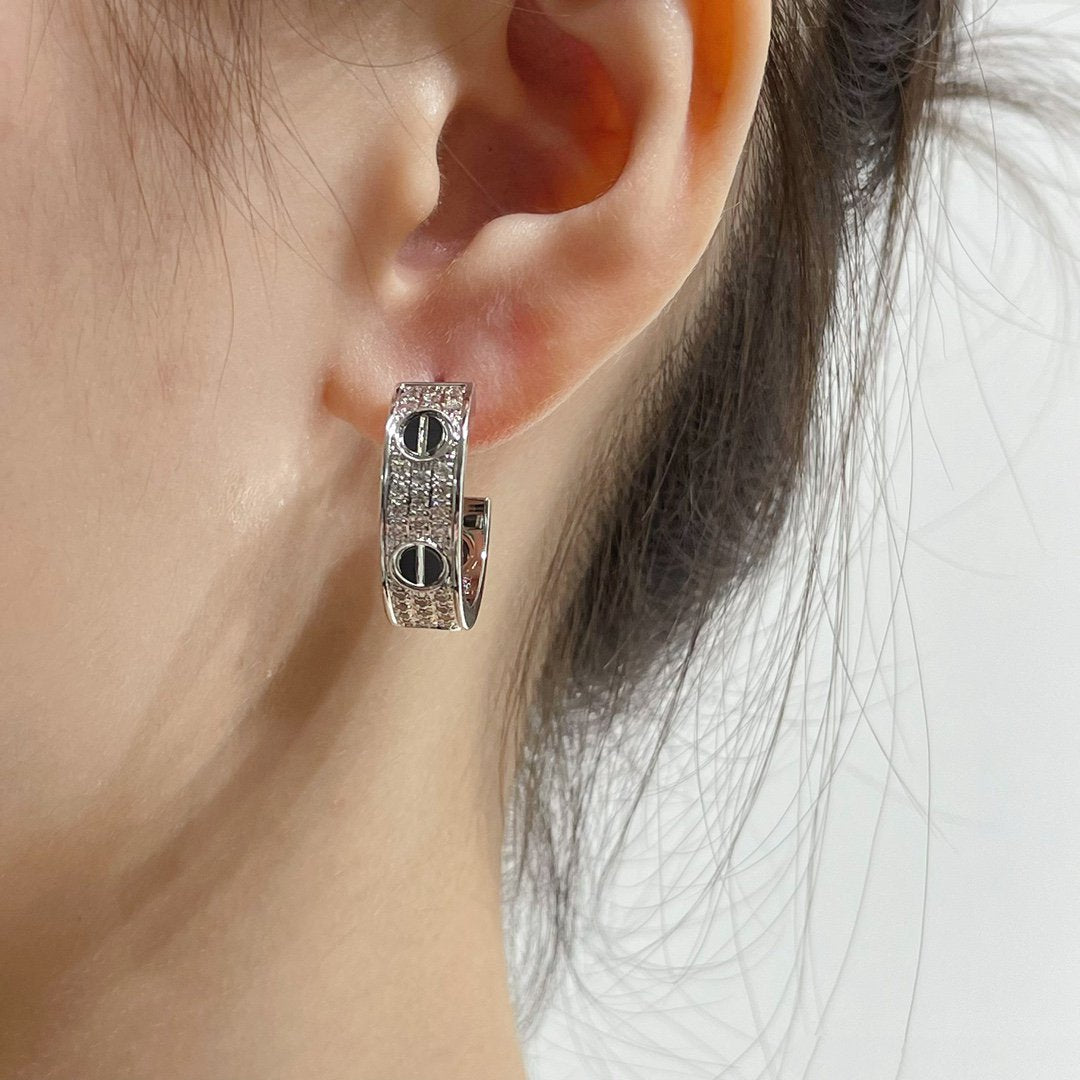 ¡®Dream¡¯LOVE CERAMIC DIAMOND PAVED SILVER EARRINGS