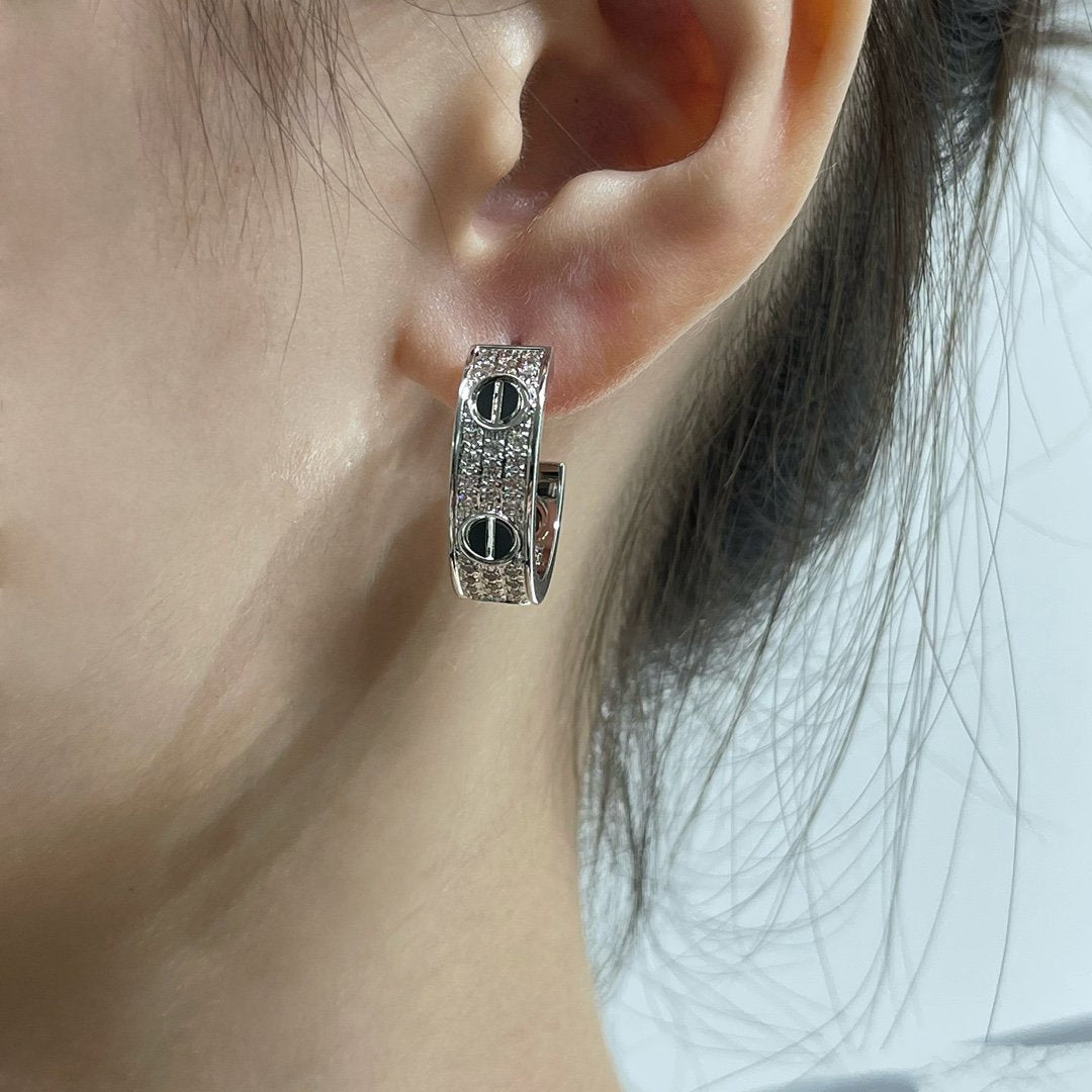¡®Dream¡¯LOVE CERAMIC DIAMOND PAVED SILVER EARRINGS