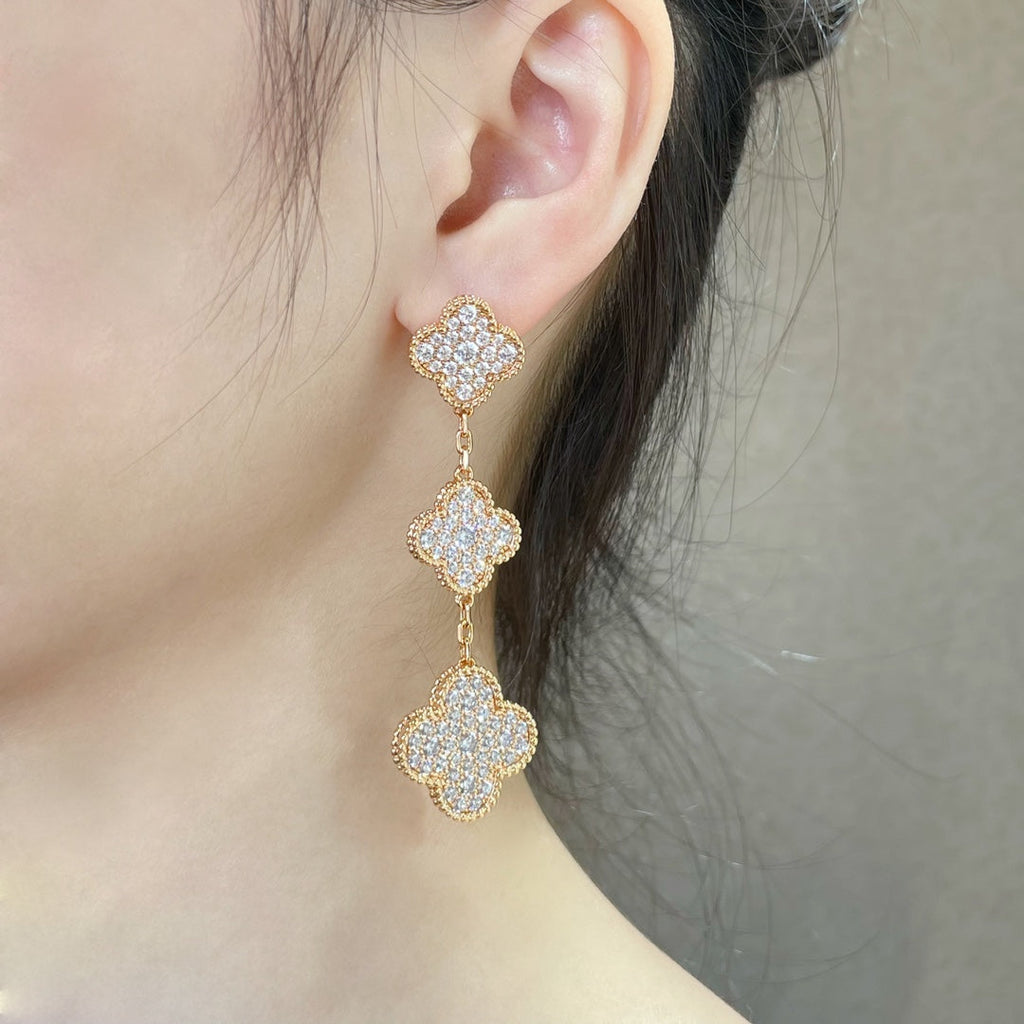 ¡®Dream¡¯CLOVER 3 MOTIFS DIAMOND PAVED ROSE GOLD OHRRINGE