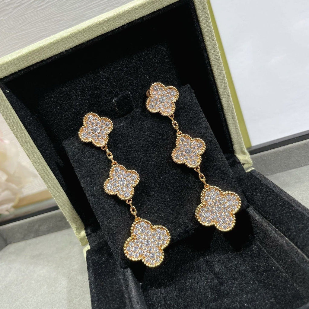¡®Dream¡¯CLOVER 3 MOTIFS DIAMOND PAVED ROSE GOLD OHRRINGE