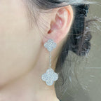 ¡®Dream¡¯CLOVER 2 MOTIFS DIAMOND PAVED SILVER EARRINGS