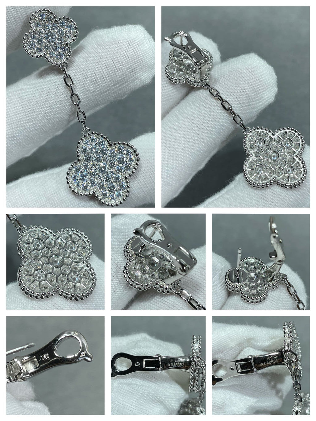 ¡®Dream¡¯CLOVER 2 MOTIFS DIAMOND PAVED SILVER EARRINGS