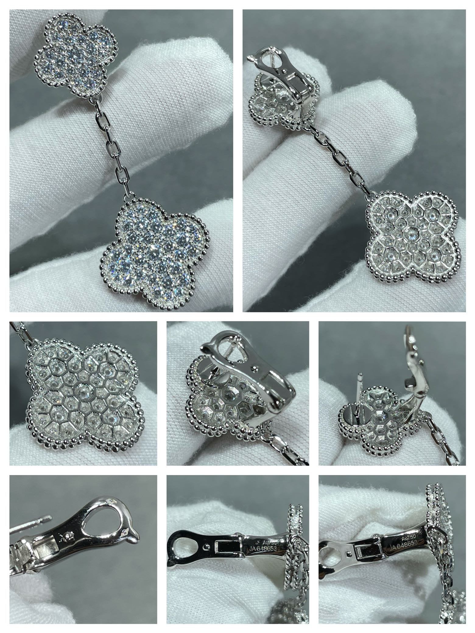 ¡®Dream¡¯CLOVER 2 MOTIFS DIAMOND PAVED SILVER EARRINGS