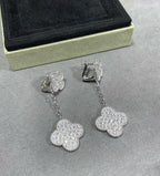 ¡®Dream¡¯CLOVER 2 MOTIFS DIAMOND PAVED SILVER EARRINGS