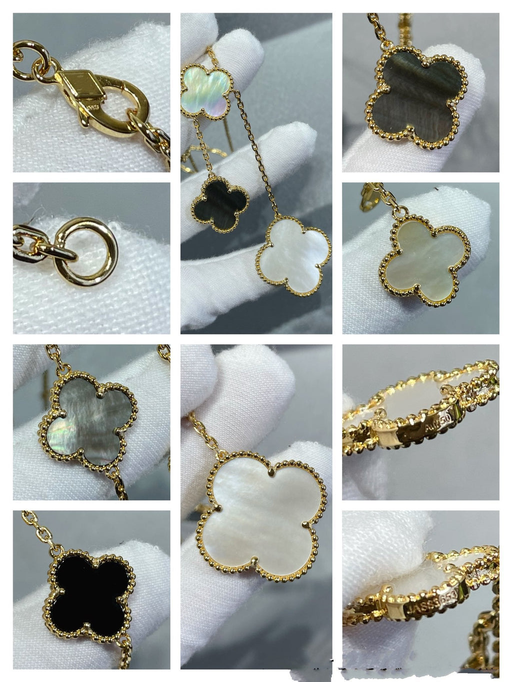¡®Dream¡¯CLOVER 6 MOTIF MOP ONYX GOLD NECKLACE