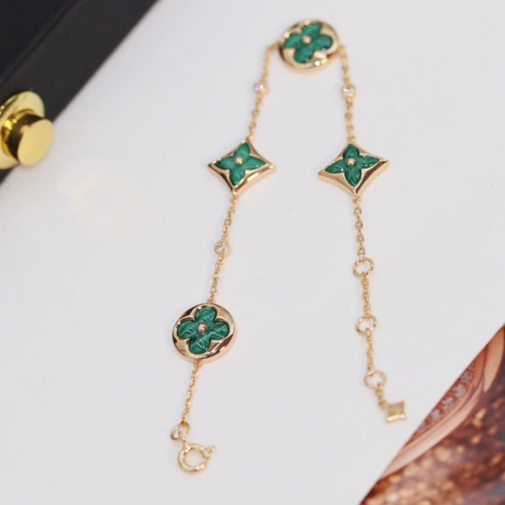 ¡®Dream¡¯STAR AND SUN 4 MOTIF PINK GOLD MALACHITE BRACELET