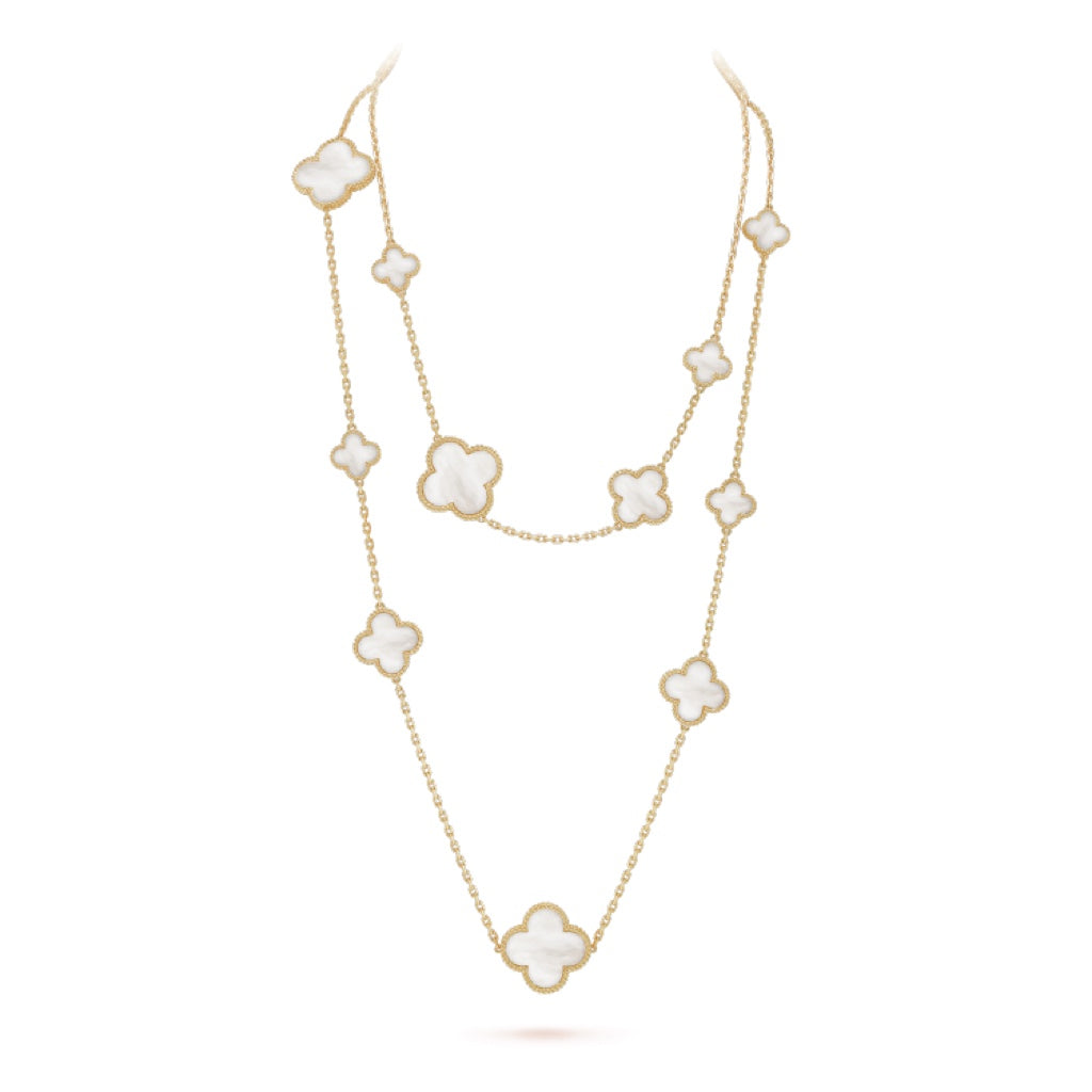 ¡®Dream¡¯CLOVER 16 MOTIF WEISSE PERLMUTT GOLD HALSKETTE