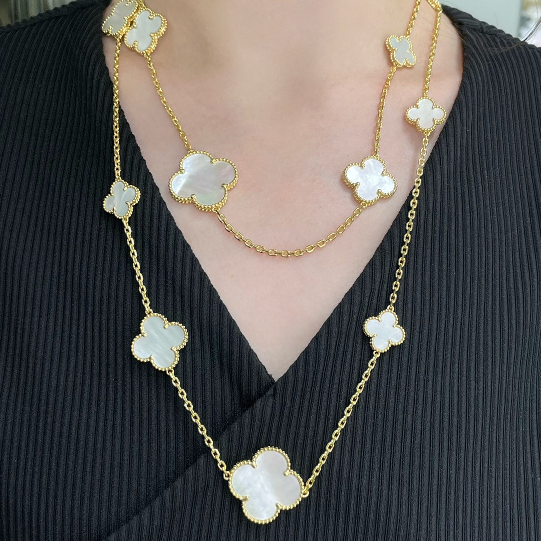 ¡®Dream¡¯CLOVER 16 MOTIF WHITE MOP GOLD NECKLACE