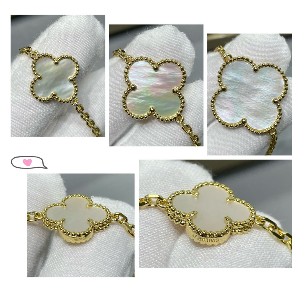¡®Dream¡¯CLOVER 16 MOTIF WEISSE PERLMUTT GOLD HALSKETTE