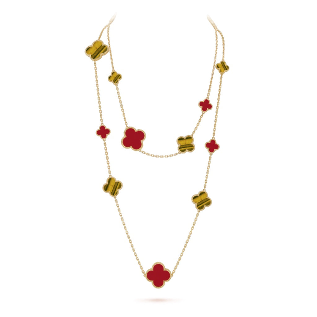 „Dream“ KLEE 16 MOTIVE KARNEOL TIGERAUGE ROSÉGOLD HALSKETTE