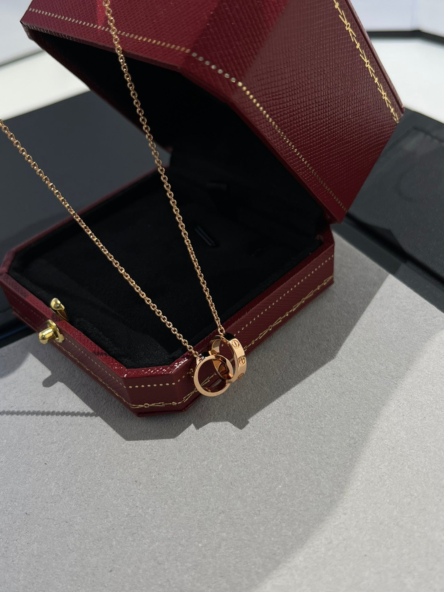 ¡®Dream¡¯LOVE NECKLACE DOUBLE RING PINK GOLD
