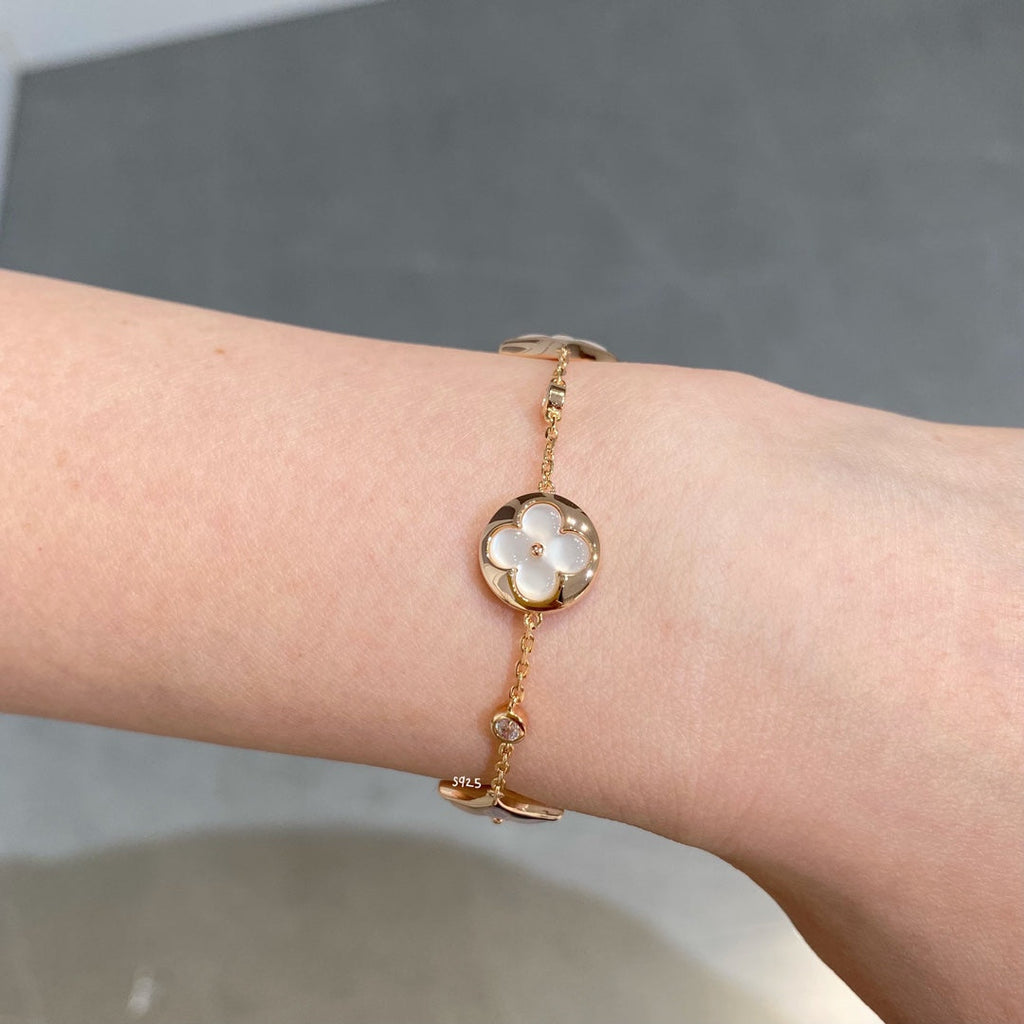 ¡®Dream¡¯STAR AND SUN 4 MOTIF WHITE MOP PINK GOLD BRACELET