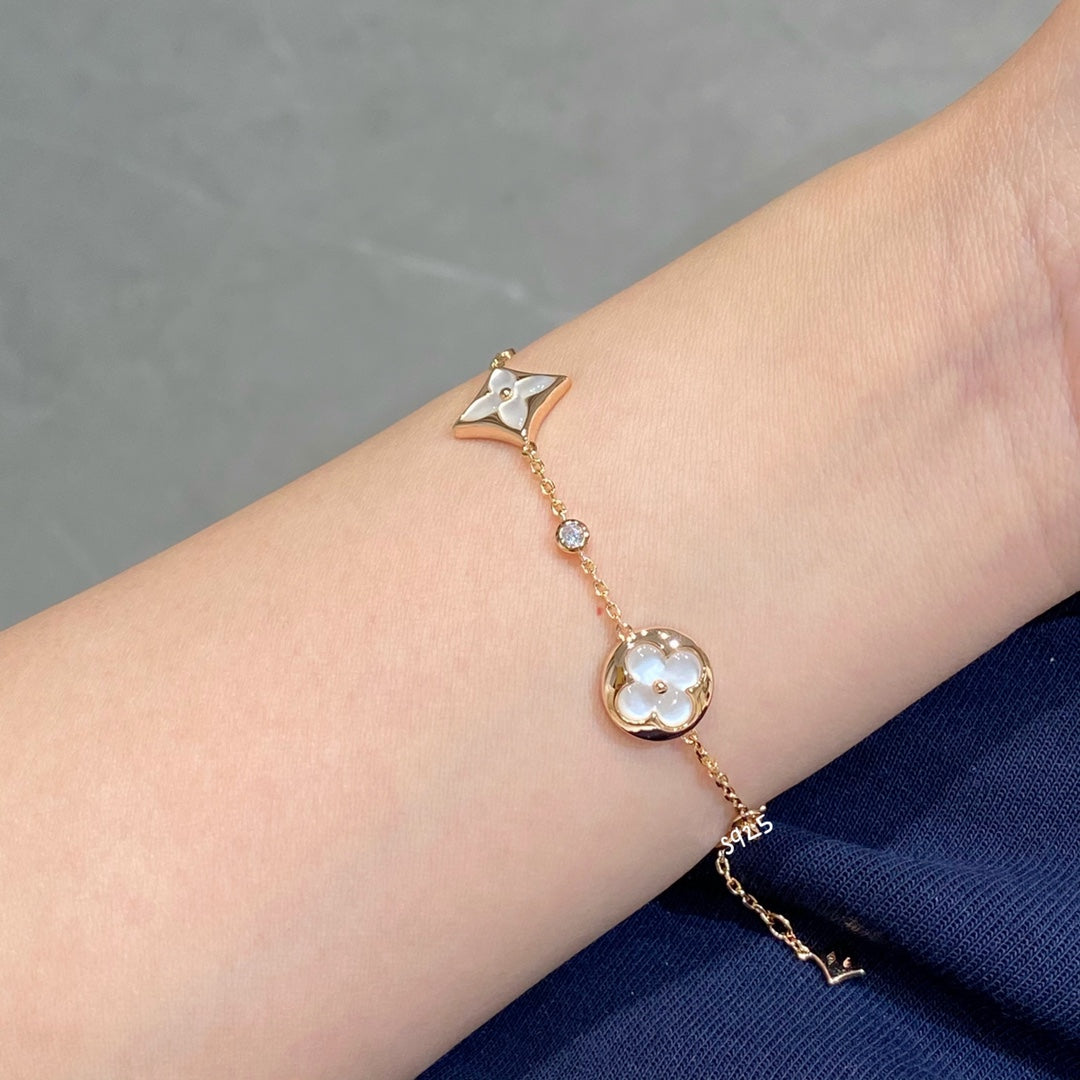 ¡®Dream¡¯STAR AND SUN 4 MOTIF WHITE MOP PINK GOLD BRACELET
